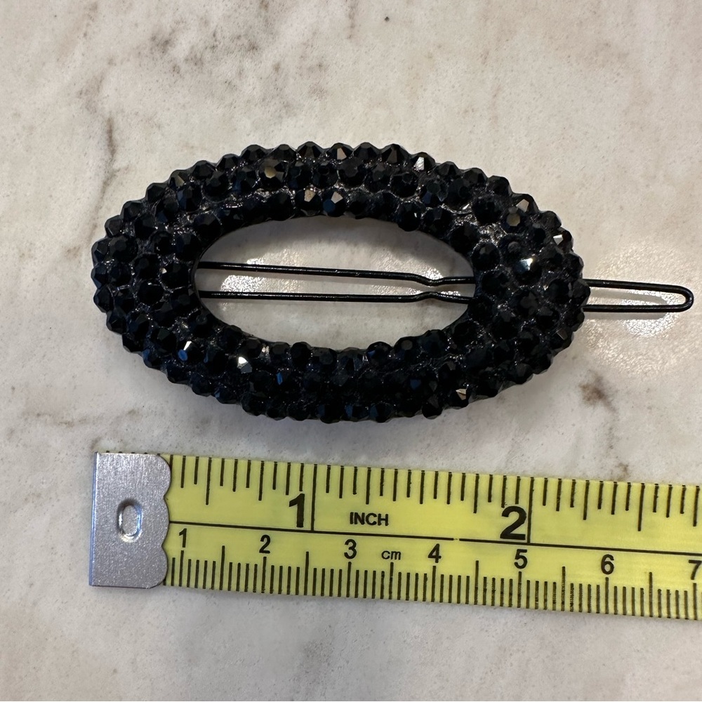 Black oval crystal barrette - beautiful!